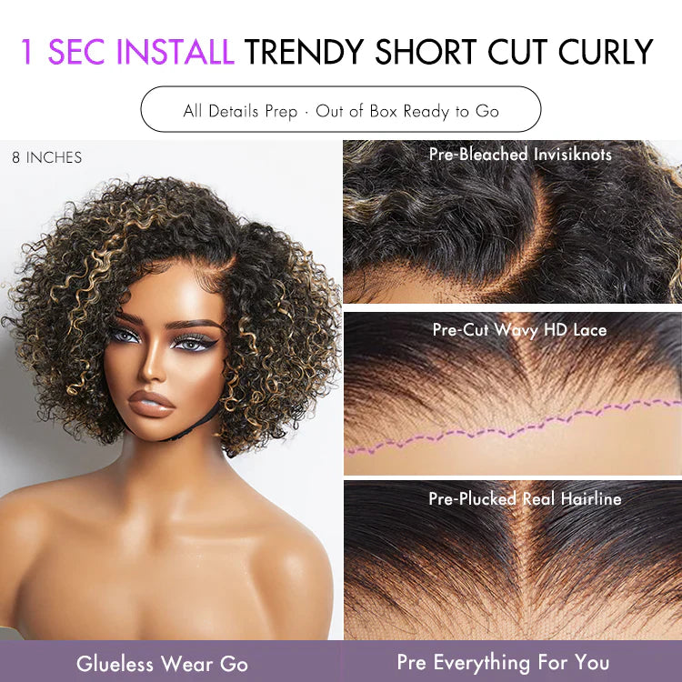 inch Trendy Short Cut Curly Minimalist HD Lace Glueless Side Part Wig