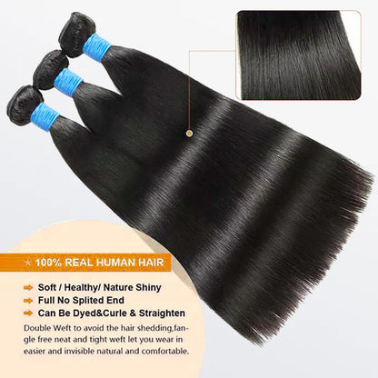 Straight Virgin Brazilian Hair #1B Natural Black