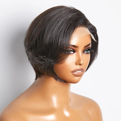 8 Inches 4"x4" Natural Black Straight Bob Side Part Lace Closure Wig-100% Human Hair