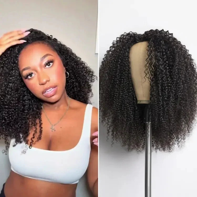 16inch-18inch -22inch #1B Natural Black Messy Curly Half Wig 180% Density