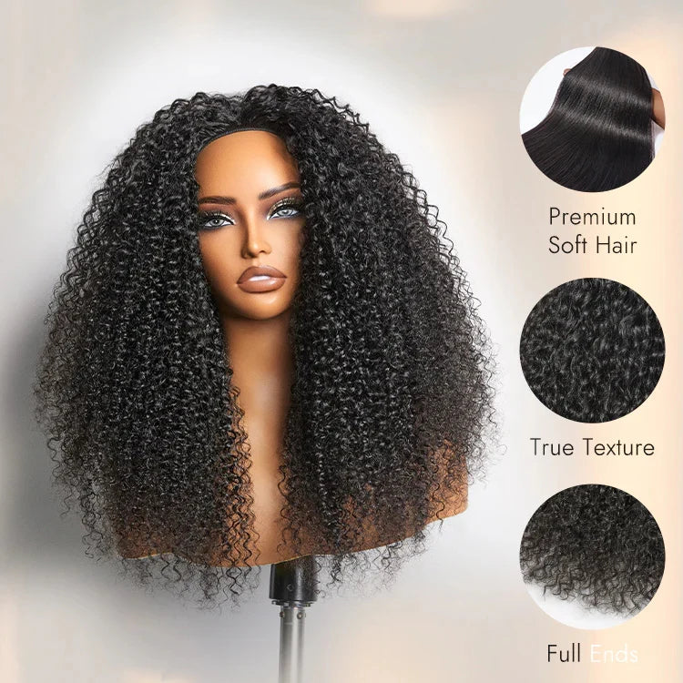 16inch-18inch -22inch #1B Natural Black Messy Curly Half Wig 180% Density