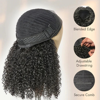 16inch-18inch -22inch #1B Natural Black Messy Curly Half Wig 180% Density