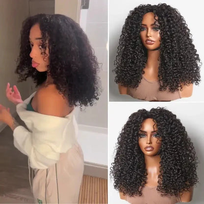 16inch-18inch -22inch #1B Natural Black Messy Curly Half Wig 180% Density