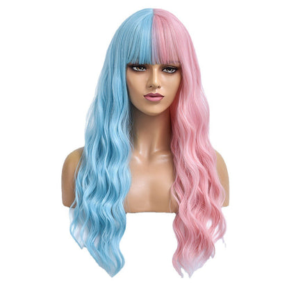 Women's Blue Pink Long Curly Hair Chemical Fiber Wig