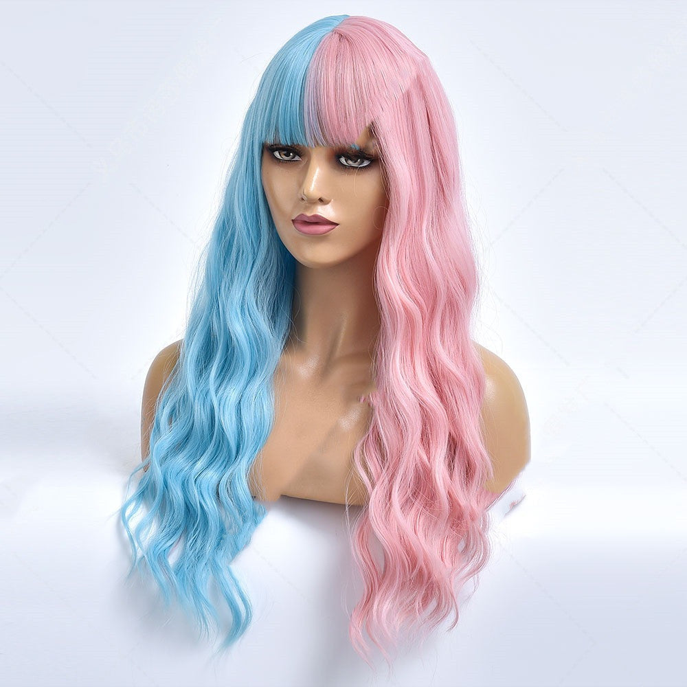 Women's Blue Pink Long Curly Hair Chemical Fiber Wig