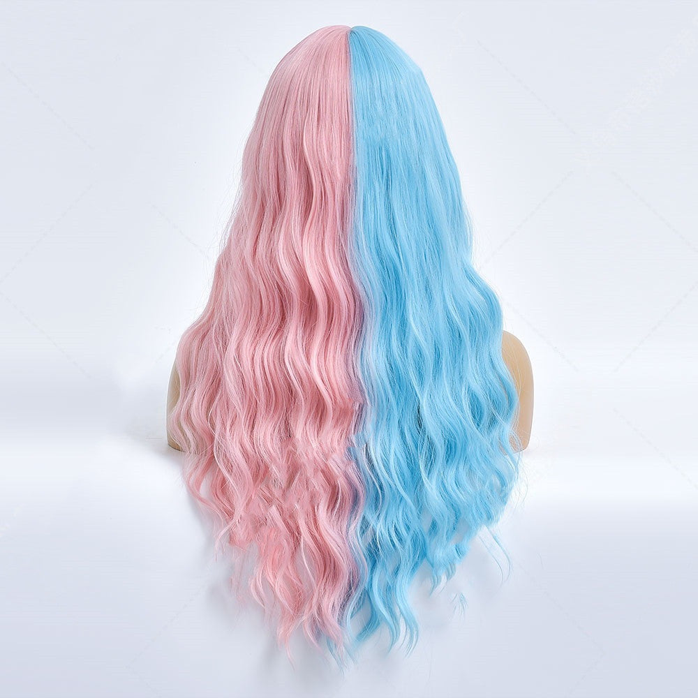 Women's Blue Pink Long Curly Hair Chemical Fiber Wig