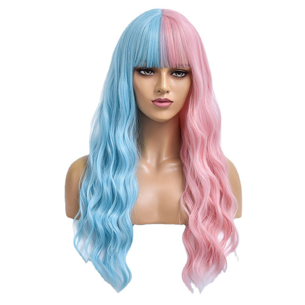 Women's Blue Pink Long Curly Hair Chemical Fiber Wig