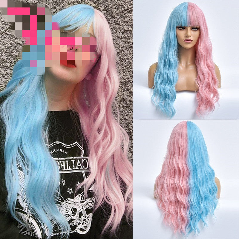 Women's Blue Pink Long Curly Hair Chemical Fiber Wig