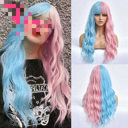 Women's Blue Pink Long Curly Hair Chemical Fiber Wig